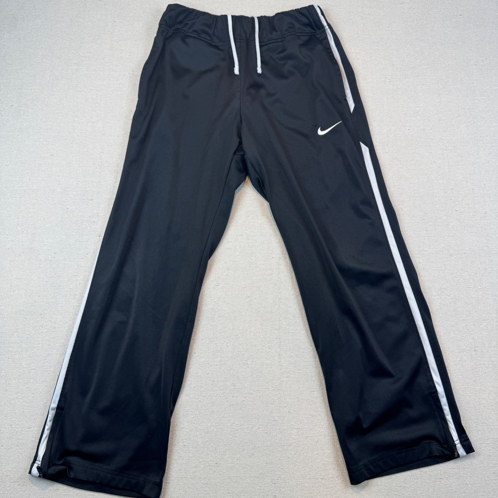 Nike Small Track Pants Kids Black White Stripe Ankle Zip Athletic Drawstring